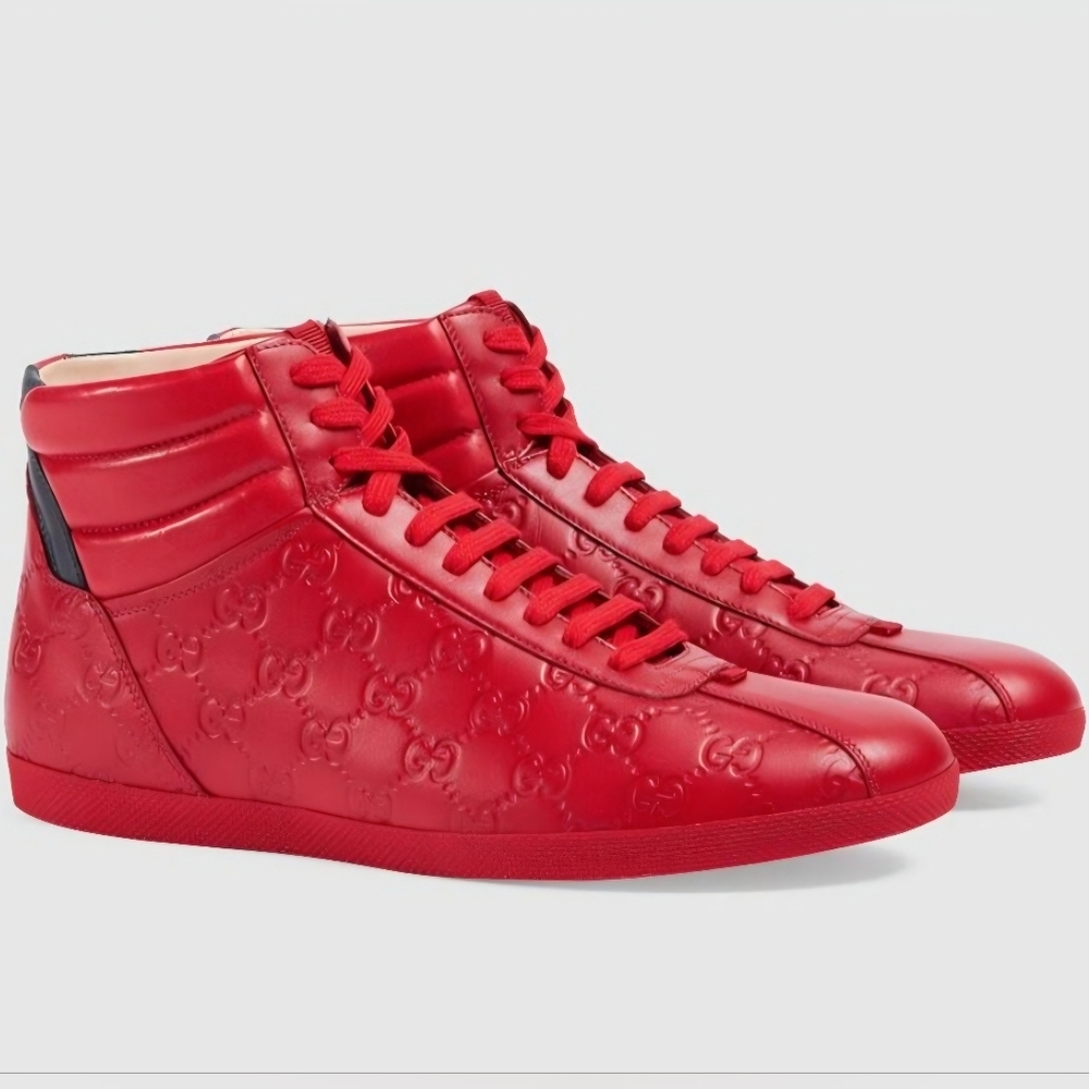 Gucci Red High-top GG Embroidered Monogr Sneakers Men's US Size 7.5 Wmns US Sz 9
